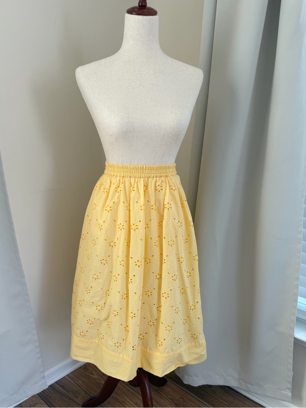 J. Crew Factory Petite Yellow Eyelet Midi Skirt - Picture 13 of 15